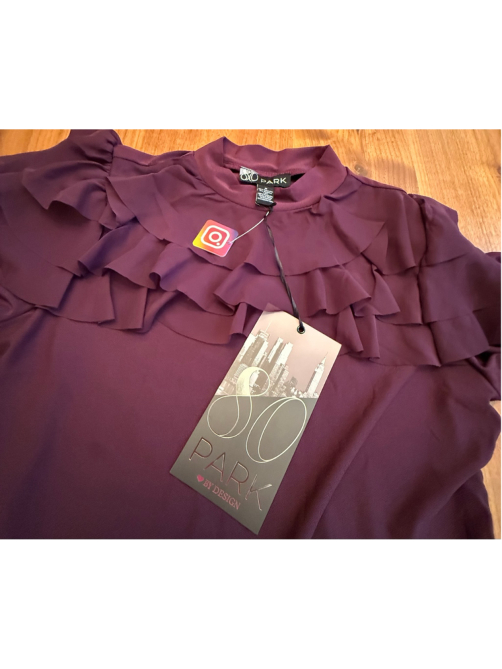 80 Park Burgundy Ruffle Blouse Size M NWT - Picture 6 of 12